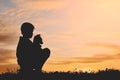 Silhouette boy holding a rocket paper and playing with little dog Royalty Free Stock Photo