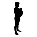 Silhouette boy hugs pillow arm child holds cushion hugging hands preschool hug cute brother standing son stand children happy kid