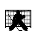 Silhouette boy ice hockey player goalkeeper protects the gate. Symbol sport Royalty Free Stock Photo