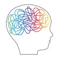 Silhouette of boy, kid, child, person with threads of interconnections in his head. Creativity, education concept. Vector