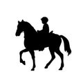Silhouette boy rider horseback equitation. Royalty Free Stock Photo