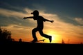 Silhouette of boy skateboarder at sunset. Generative AI Royalty Free Stock Photo