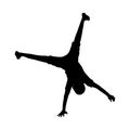 Silhouette boy standing on his one hand handstand. Royalty Free Stock Photo