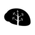 Silhouette brain eco icon vector concept.Nature thinking sign design