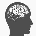 Silhouette brain inside human head side profile