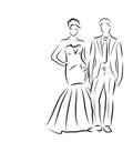 Silhouette of bride and groom, newlyweds sketch, hand drawing, wedding invitation, vector illustration