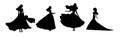 Silhouette of a bride in a magnificent dress. Vector print for wedding salon or wedding hall design. Happy wedding