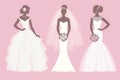 Silhouette of brides in different dresses vector set