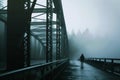 silhouette on bridge with dense fog backdrop Royalty Free Stock Photo