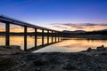 Silhouette Of Bridge Over lage at sunset