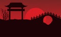 Silhouette of bridge scenery Chinese