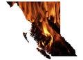 Silhouette of British Columbia in Canada suffering from wildfires as beckground