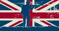 Standing and shooting soldier illustration and British grunge flag