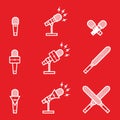 Silhouette broadcasting microphone set with lightning sign for news anchor, television or infotainment, etc