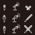 Silhouette broadcasting microphone set with lightning sign for news anchor, television or infotainment, etc