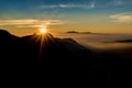 Silhouette Bromo mountain in the sunrise