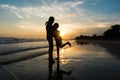 Silhouette of brothers hugging on the beach Royalty Free Stock Photo