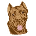 The silhouette of a brown dog breed Cane Corso is a muzzle, the head is drawn in the form of squares, pixels