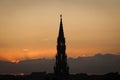 Silhouette of Brussels` Town Hall Hotel de Ville at sunset