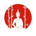 Silhouette of buddha sitting in lotus pose on a red background with bamboo Royalty Free Stock Photo