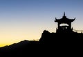 Silhouette of buddhistic stupa sitagu santi in the himalaya mo Royalty Free Stock Photo