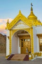 Silhouette of buddhistic stupa sitagu santi in the himalaya mo Royalty Free Stock Photo