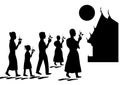 Silhouette of Buddhists walk with a burning candle Royalty Free Stock Photo