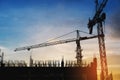 Silhouette building construction site in sunset Royalty Free Stock Photo