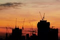 Silhouette building crane and buildings Royalty Free Stock Photo