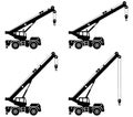 Silhouette of building crane truck with different boom position. Heavy special equipment and machinery. Construction