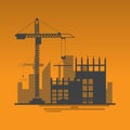 silhouette building site work process under construction with cr Royalty Free Stock Photo