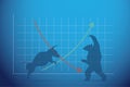 Silhouette bull and bear with financial graph, stock market and business concept