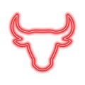 The silhouette of the bull's head is red neon line on a white background