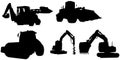 Silhouette of Bulldozer, Crane, Road Roller, Driller, Machinery Vehicles