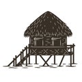 Silhouette of a bungalow standing on the water