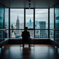 Silhouette of a business man looking out city office window Royalty Free Stock Photo