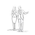 Silhouette Business Man and Woman Talking, Businessman Point Finger To Copy Space Sketch Businesspeople Couple Royalty Free Stock Photo