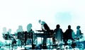 Silhouette Business People Discussion Cityscape Meeting Concept