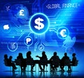Silhouette of Business People with Global Finance