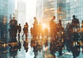 Silhouette of business people work together in the office. Double exposure with highrise modern city office building concepts. Royalty Free Stock Photo