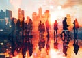 Silhouette of business people work together in the office. Double exposure with highrise modern city office building concepts. Royalty Free Stock Photo