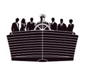 Silhouette of business professionals in boat