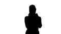 Silhouette Business Woman With Phone Calling And Walking. Royalty Free Stock Photo