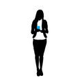 Silhouette Business Woman Using Cell Smart Phone Isolated Over White Background Royalty Free Stock Photo