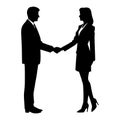 Silhouette of a Businessman and a businesswoman shaking hands after a deal