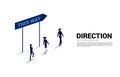 Silhouette businessman and businesswoman walking with direction signage.