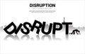 Silhouette of businessman crawl at the end of disrupt domino collapse.