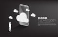 Silhouette of businessman with 3D cloud and mobile phone. Royalty Free Stock Photo
