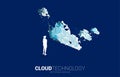 Silhouette businessman with 3D cloud polygon.