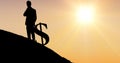 Silhouette businessman with dollar sign against sky during sunset Royalty Free Stock Photo